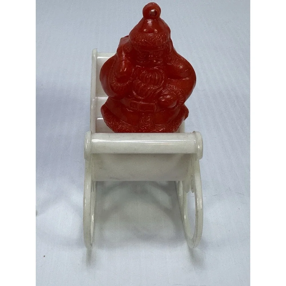 Vintage Plastic Standing Santa Claus Sleigh Pulled by Two White Reindeer